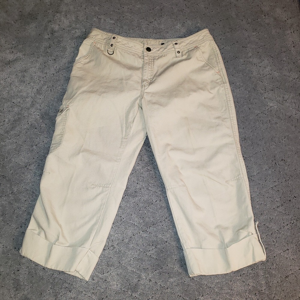 Harley Davidson Pants Womens Size 14 Khaki‎ Cargo Riding Capri Relaxed Mid Rise